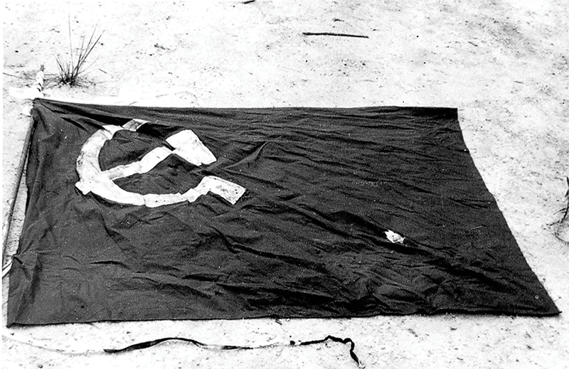 One of the flags of the Communist Party of Malaya attached to the bomb that exploded in Changi on 23 April 1970. Courtesy of Ministry of Home Affairs.